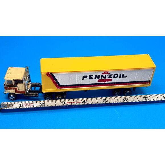 Vintage PENNZOIL MACk Semi-Truck Tractor & Trailer HO Scale Cabover yellow - Picture 2 of 16